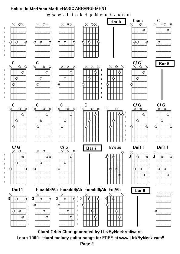 Chord Grids Chart of chord melody fingerstyle guitar song-Return to Me-Dean Martin-BASIC ARRANGEMENT,generated by LickByNeck software.